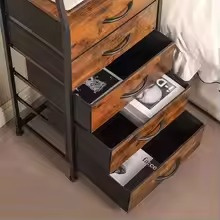 Organizador de Gabinete Rústico Marrón Db con 5 Cajones, Material de Madera de Acacia, Estante de Almacenamiento para Dormitorio con Marco de Metal - Product Image 6