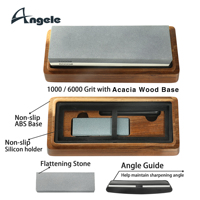 Pierre à aiguiser les couteaux multi-grains en corindon blanc, support en bois d'acacia personnalisé Angele, écologique et de qualité supérieure, modèle 2023, vente chaude