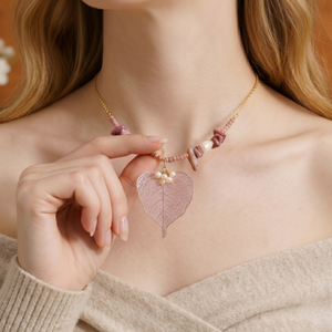 Collar con Colgante <span class=keywords><strong>de</strong></span> Cadena <span class=keywords><strong>de</strong></span> Corazones Chapado en Oro <span class=keywords><strong>de</strong></span> 18K, con Hoja <span class=keywords><strong>de</strong></span> Árbol Bodhi Rosa y Perla Natural, Novedad 2026 - Product Image 3