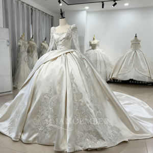 Jancember XS214 Vintage manga completa satén cristal volante boda vestidos de novia vestido - Product Image 3