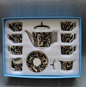 Nouvel ensemble de café et de thé haut de gamme noir de la série W, 15 pièces, comprenant tasses, soucoupes et bouilloire - Product Image 5