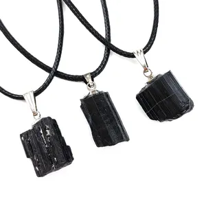 Natural crystal healing stone quartz crystal black tourmaline pendant necklace for crafts