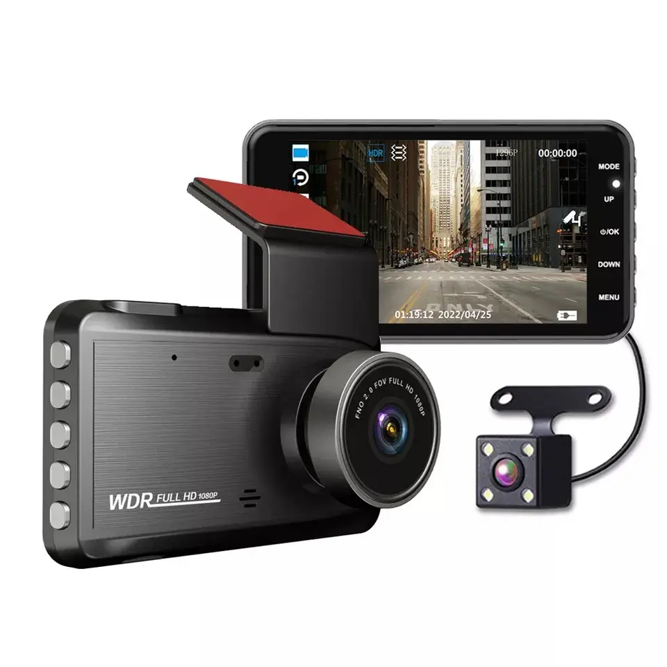 กล้องติดรถยนต์1080P กล้องบันทึกวิดีโอเลนส์คู่ความละเอียด HD 4นิ้วกล้องหน้าและหลังรถยนต์ DVR กล้องติดรถยนต์กล้องหน้าและกล้องหน้ารถตัวเลือก WIFI
