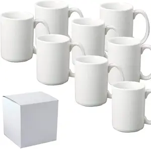 Canecas de cerâmica branca revestidas, canecas brancas de cerâmica de transferência de calor para leite, chocolate quente, chá, latte