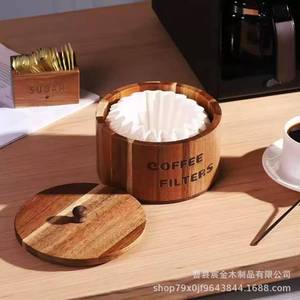 กล่องกรองกาแฟไม้พร้อมฝาปิด ภาชนะเก็บสำหรับกรองกาแฟ ใช้ในครัวเรือน - Product Image 1