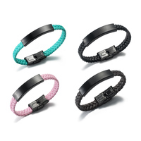Bracciale in pelle intrecciata intrecciata in acciaio inossidabile da uomo con superficie liscia con nome personalizzato inciso bracciali da donna