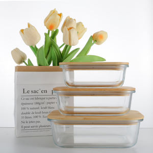 Haute Borosilicate Verre <span class=keywords><strong>Bambou</strong></span> Bois Couvercle Frais Boîte À Lunch Ensemble Bol <span class=keywords><strong>En</strong></span> Verre Micro-ondes Spécial Scellé Boîte À Lunch - Product Image 4