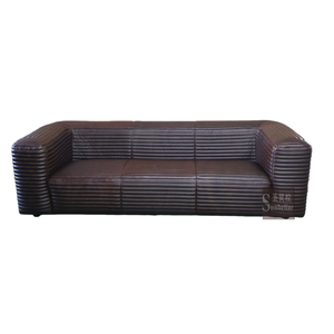 European Retro Vintage <strong>Brown</strong> Leather Sofa 3-Seat Genuine Leather Couch for Luxury Living Room Retro Style Home Furniture - Product Image 3