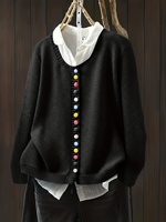 Cardigan décontracté à manches longues et col rond, respirant, tricoté pour le printemps, avec boutons colorés pour femme