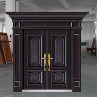 Porte d'entrée de villa TECHTOP en acier à grain de bois, 4 feuilles, avec relief floral 3D, résistante aux intempéries, antivol, double porte battante