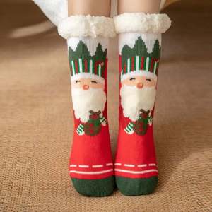I-0092 Christmas Stocking Fluffy Thick Snowman <b>Santa</b> Cartoon <b>Socks</b> Women Men Thermal Chenille Yarns Fuzzy Warm Winter Knit <b>Socks</b> - Product Image 3