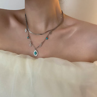 HOVANCI Accessoires en acier inoxydable Style océan Déclaration Double couche Turquoise Incrustation Feuille Pendentif Collier Chinois Magasin en vrac