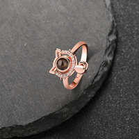 Bague de projection photo discrète « Je t'aime » en 100 langues, avec visage de chat, halo en zircon, or, ouverte et ajustable, cadeau pour les amoureux des chats