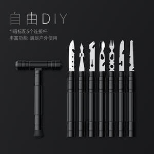 Juego de bastón táctico multifuncional con cuchillo, tenedor, cuchara, sierra, acero inoxidable, equipo de supervivencia EDC para acampar al aire libre - Product Image 5