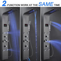 Panneau de douche à effet pluie moderne à DEL en acier inoxydable chromé avec jets et jets souples Robinet à économie d'eau pour la salle de bain