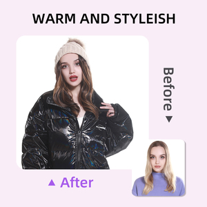 Cappello Beanie con <span class=keywords><strong>Parrucca</strong></span> Ondulata Corta Ombré <span class=keywords><strong>Grigia</strong></span> per Autunno e Inverno, Estensioni per Capelli Lunghi Sintetici, Cappelli Invernali con <span class=keywords><strong>Parrucca</strong></span> per Signore - Product Image 2