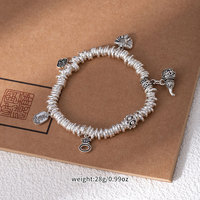 Nouveau Bracelet en Kevlar pour Femme, Style Chinois, avec Perles d'Argent Enroulées, Motif Bête Devorante d'Or, Fait Main, Réglable, Attire la Paix et la Richesse