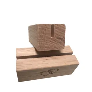 Desk Display Card Stand Photo Print Block Holder Oak Wood with Engraved LOGO Wooden Menu Holder Postcard/Picture Print Display