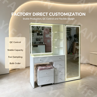 Coiffeuse Moderne Personnalisée avec Grand Miroir Lumineux, Meuble de Rangement pour Chambre à Coucher en Bois MDF