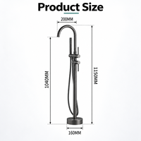 Robinet de baignoire sur pied en acier inoxydable noir, mitigeur de remplissage de baignoire autoportant à 2 fonctions, pour hôtels, villas, salles de bain, vente en gros