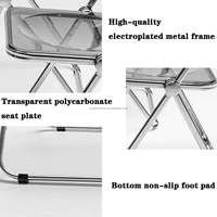 Chaises de salle à manger pliantes en acrylique transparent de style nordique moderne pour l'extérieur, avec pieds en métal réglables en hauteur et revêtement en tissu, vente en gros