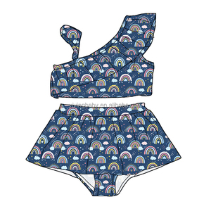 Ensemble d'été deux pièces décontracté pour filles-Top à une manche et jupe courte pour petites filles-Ensembles de vêtements personnalisés pour bébés filles - Product Image 5