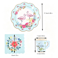 Fournitures pour fête du thé florale : Assiettes et serviettes jetables, tasses à thé avec poignée pour décorations d'anniversaire, de mariage et de fête prénuptiale