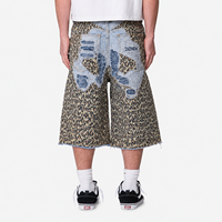 DiZNEW Premium Heavyweight Distressed Jorts Homme, Jean Baggy à Motif Animal Unique et Clouté, Logo Personnalisé, Fabrication en Usine