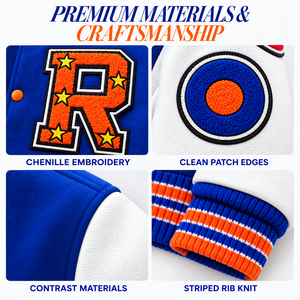 Giacca <span class=keywords><strong>Varsity</strong></span> Personalizzata con Logo per Uomo, Ricamo in Ciniglia, Giacca Letterman Bicolore per Marchi di Abbigliamento, Produttore di Etichette Private - Product Image 4