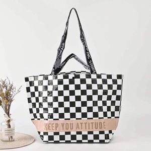 Wholesale Hand Woven Bag Custom <b>Laminated</b> Plastic Advertising Large Capacity Gift Bag Clothing Shopping Woven Tote Bag in Stock - Product Image 2