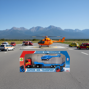 Camion de transport SOS en métal moulé sous pression avec hélicoptère, échelle 1:32, véhicule jouet à rétrofriction pour enfants - Product Image 3