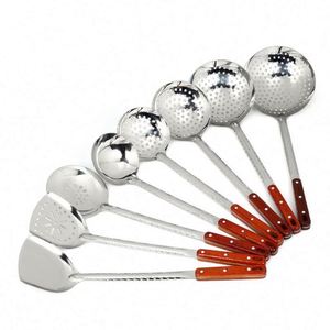 Ustensiles de cuisine en acier inoxydable : Spatule de cuisson, Cuillère à écrémer, Louche de cuisine, Ustensile de cuisson en bois - Product Image 1