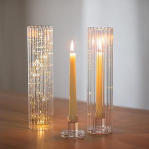 Bougeoirs en verre à nervures transparents à extrémités ouvertes, bougeoirs pare-vent pour bougies de 2,2 cm, décoration de fête en plein air, <span class=keywords><strong>mariage</strong></span> - Product Image 2