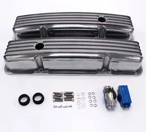 New SBC Polished Aluminum Valve Covers Short Finned Design Fitted for Chevy SB 327 350 383 400 VA844