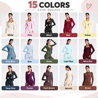 Veste de yoga ajustée pour femme GH avec logo personnalisé, tailles XS-XL, fermeture éclair intégrale, manches longues, trous pour les pouces, idéale pour l'entraînement, la course, la gym et les activités sportives