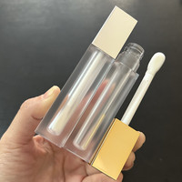 Tube de brillant à lèvres carré ISMAN 5ml, flacon givré avec capuchon miroir or/argent, grand applicateur, emballage vide pour brillant à lèvres, logo personnalisé