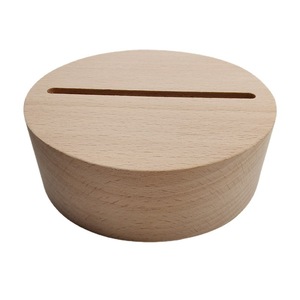 Lampe de chevet ronde en bois massif avec lumière ambiante LED, alimentation USB, commande tactile - Product Image 2