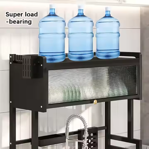 Custom Multi-Functional Double Kitchen Storage <b>Rack</b> Iron Sliding Organizer Cabinet Door Sink Dish Tray Counter Top <b>Drain</b> <b>Rack</b> - Product Image 2