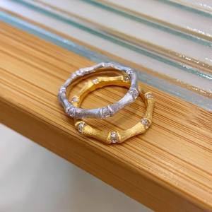 Bague en argent pur S925 avec nœud en bambou en diamant satiné, style vintage, luxe léger, sensation haut de gamme, incrustation de diamant taillé rétro - Product Image 4