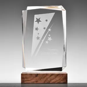 guangzhou wholesale Transparent K9 blank crystal trophy custom award laser 3d logo crystal glass medal awards with wood base