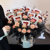 Seau à fleurs rond en carton laminé argenté, deux pièces, effet miroir brillant, pour l'insertion de fleurs fraîches de Jinhua, vente en gros