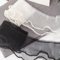 Kain Renda Manik-Manik Berlapis Ganda dari Filamen Nilon dengan Bordir Jala dan Ruffle Hitam Putih untuk DIY Rok, Kerah, Lengan, Lebar Kain 8CM