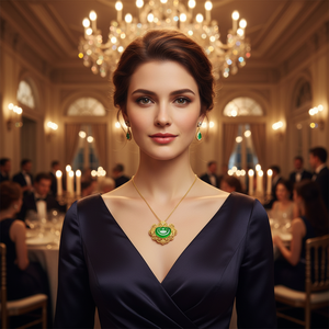 Colgante auspicioso y alegre tallado en jade verde maya feicui de grado A, de oro puro 999 original. - Product Image 3