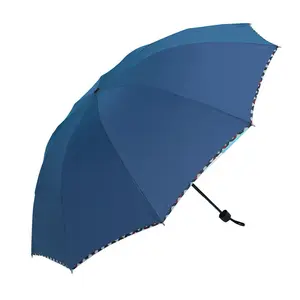 Three-Fold Men's Large Folding Umbrella with 10-Bone Simple Edging Sunny and Rain Advertising Umbrella with Sunscreen Feature