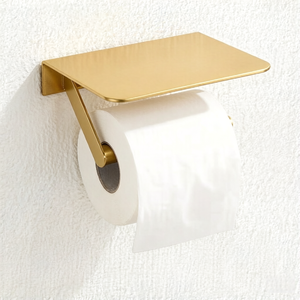 Portarotolo HONGDEC in Acciaio Inox 304 Oro Spazzolato, Portasciugamani con Mensola per Cellulare, Montaggio a Parete per Progetti Alberghieri - Product Image 1