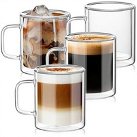 Tasses en verre borosilicate à double paroi de 400 ml avec poignées, résistantes à la chaleur, couleur personnalisable, unisexe, pour thé, café, boissons glacées, herbes, style moderne