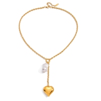 Collier pendentif cœur en acier inoxydable avec perle de verre et chaîne en Y, bijoux pour femme, style classique, fournisseur OEM en gros personnalisé