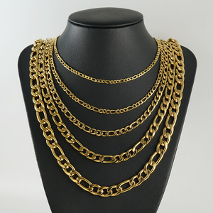 Stainless Steel Figaro Chain Necklace Gold Titanium Steel 3 1 Nk Thick Thin Chain Men Hip Hop Fashion Jewelry Gift - Product Image 1