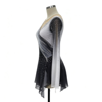Robe de patinage artistique à paillettes dégradées, manches longues, dos ouvert, costume de compétition de patinage sur glace