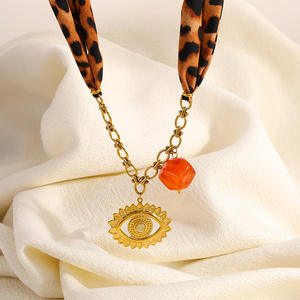Collier en acier inoxydable motif léopard, chaîne foulard, pendentif œil porte-bonheur, style Maillard, accessoire automne-hiver transfrontalier - Product Image 4